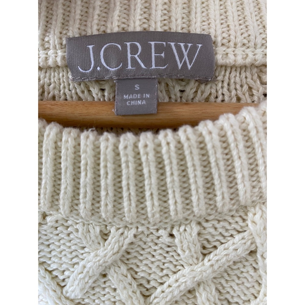 J.Crew Womens Ivory 100% Cotton Cable Knit Crewneck Small Fisherman‎ Sweater - Picture 3 of 4